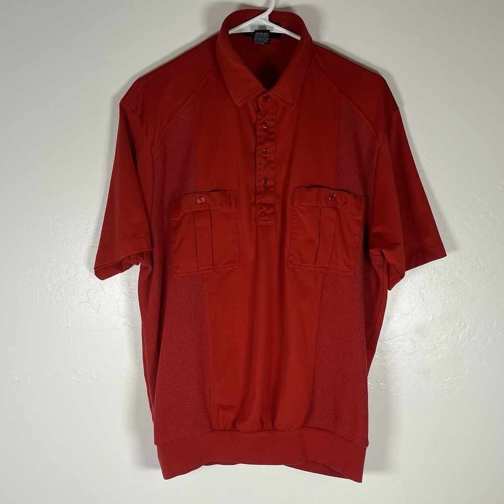 Alan Stuart Polo Shirt Mens L Red Elastic Banded Waist Mesh Panels Vintage 80s